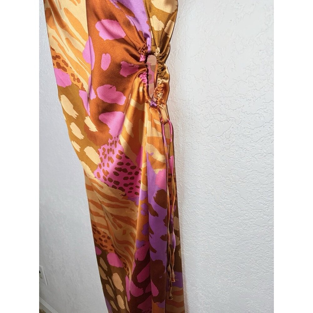 CHRISTIAN LACROIX Keyhole Satin Midi Dress Small Colorful Zipper Back Small P - Picture 4 of 14